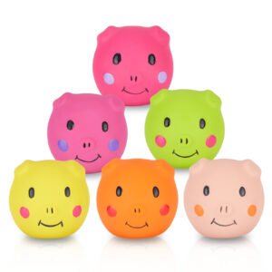 6PCS Piggy Face Squeaky Balls – Latex Chew Toys for Small Dogs