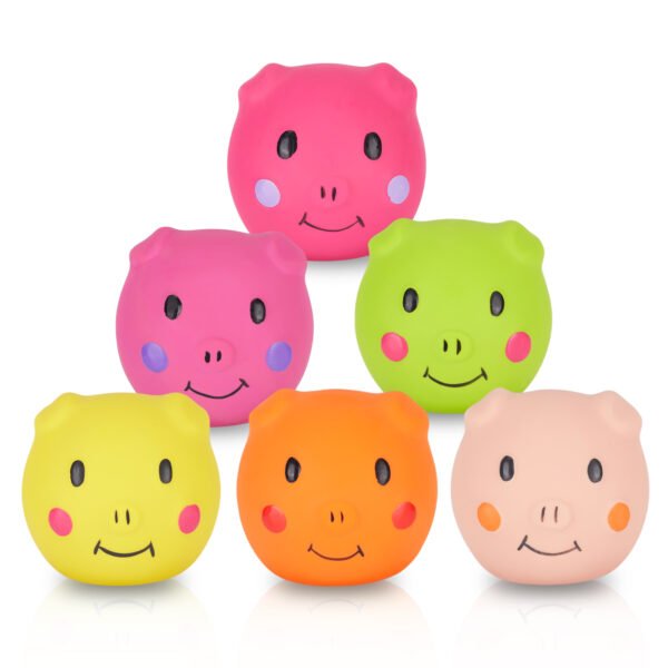 6PCS Piggy Face Squeaky Balls – Latex Chew Toys for Small Dogs
