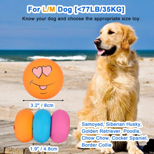 3PCS Emoji Squeaky Balls – Large Latex Toys for Big Dogs - 图片 2