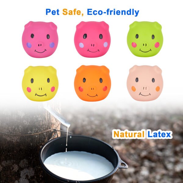 6PCS Piggy Face Squeaky Balls – Latex Chew Toys for Small Dogs - 图片 3