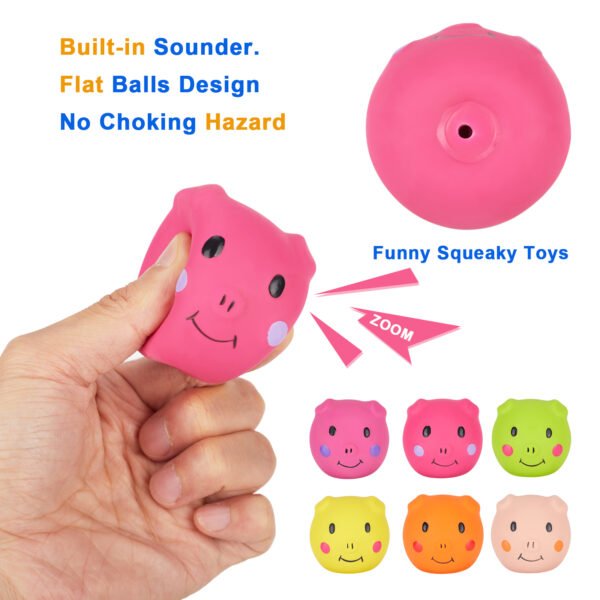 6PCS Piggy Face Squeaky Balls – Latex Chew Toys for Small Dogs - 图片 5